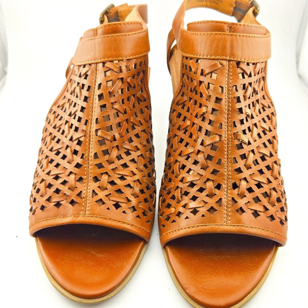 Franco Sarto Harlet 3 Woven Block Heel Sandals | Size 10M | Leather Shooties